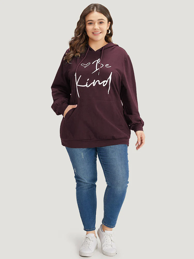 Letter Print Pocket Drawstring Hooded Sweatshirt - Image 13