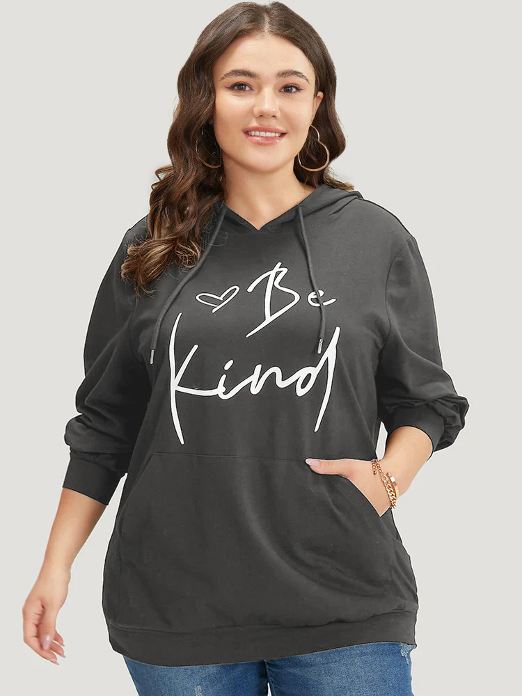 Letter Print Pocket Drawstring Hooded Sweatshirt - Image 14