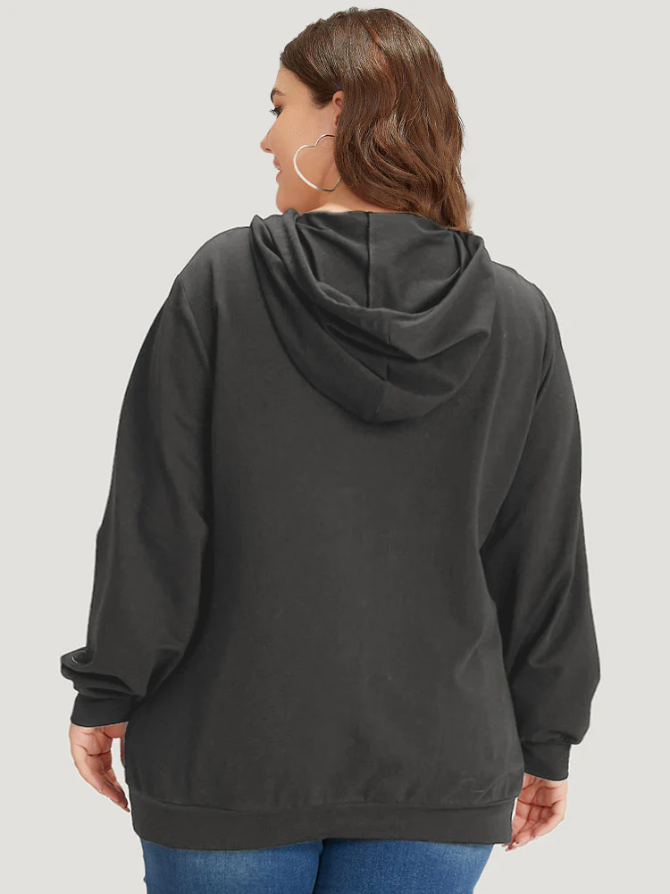Letter Print Pocket Drawstring Hooded Sweatshirt - Image 15