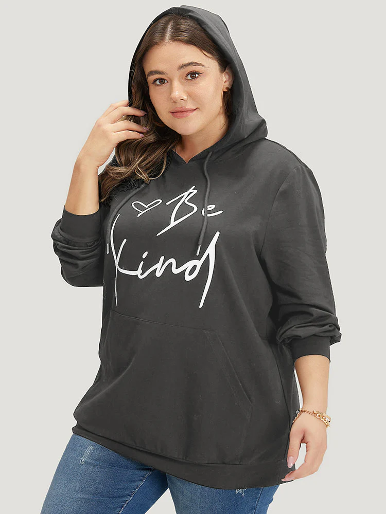 Letter Print Pocket Drawstring Hooded Sweatshirt - Image 16