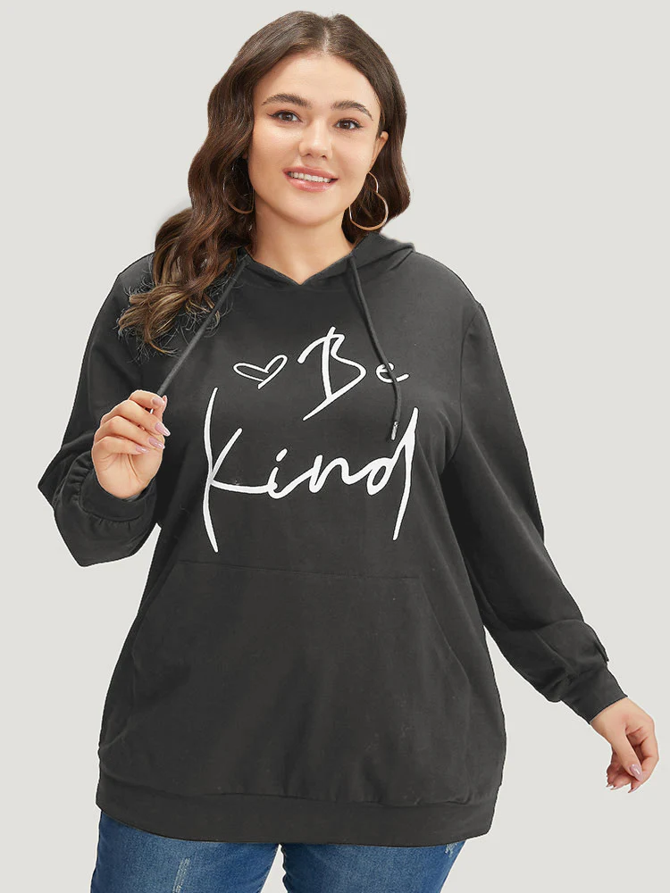 Letter Print Pocket Drawstring Hooded Sweatshirt - Image 17