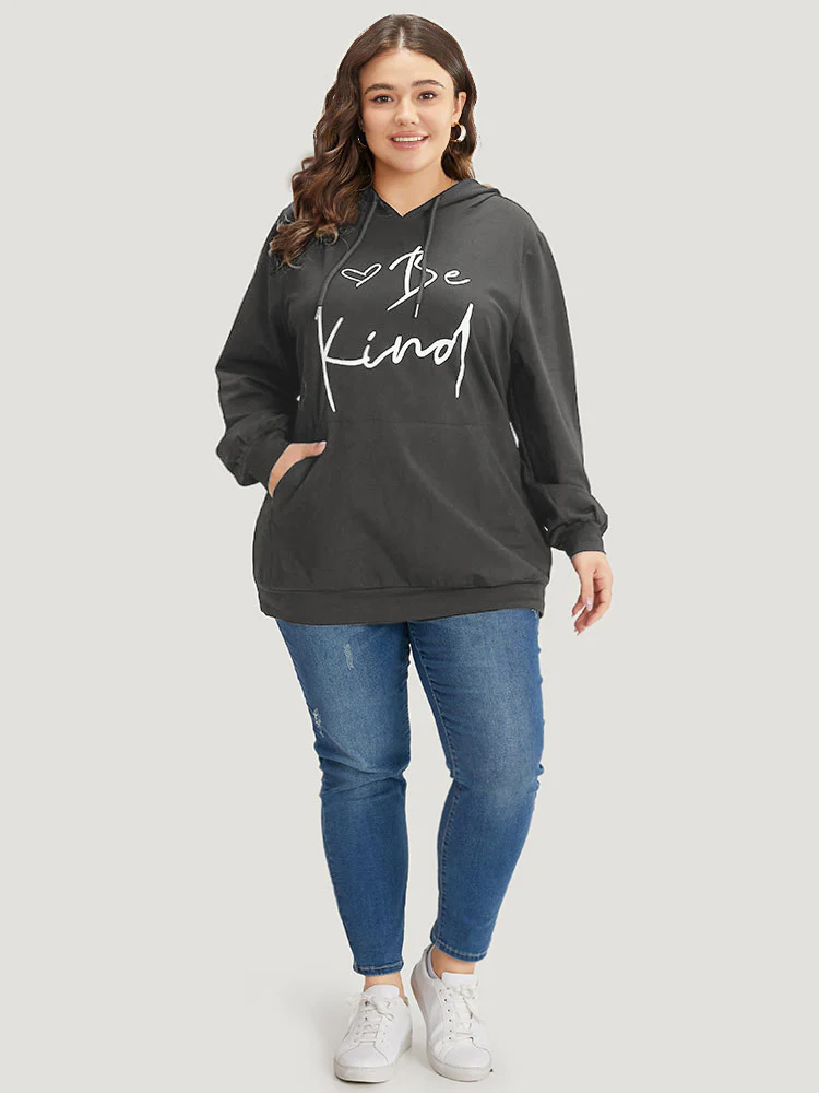 Letter Print Pocket Drawstring Hooded Sweatshirt - Image 18