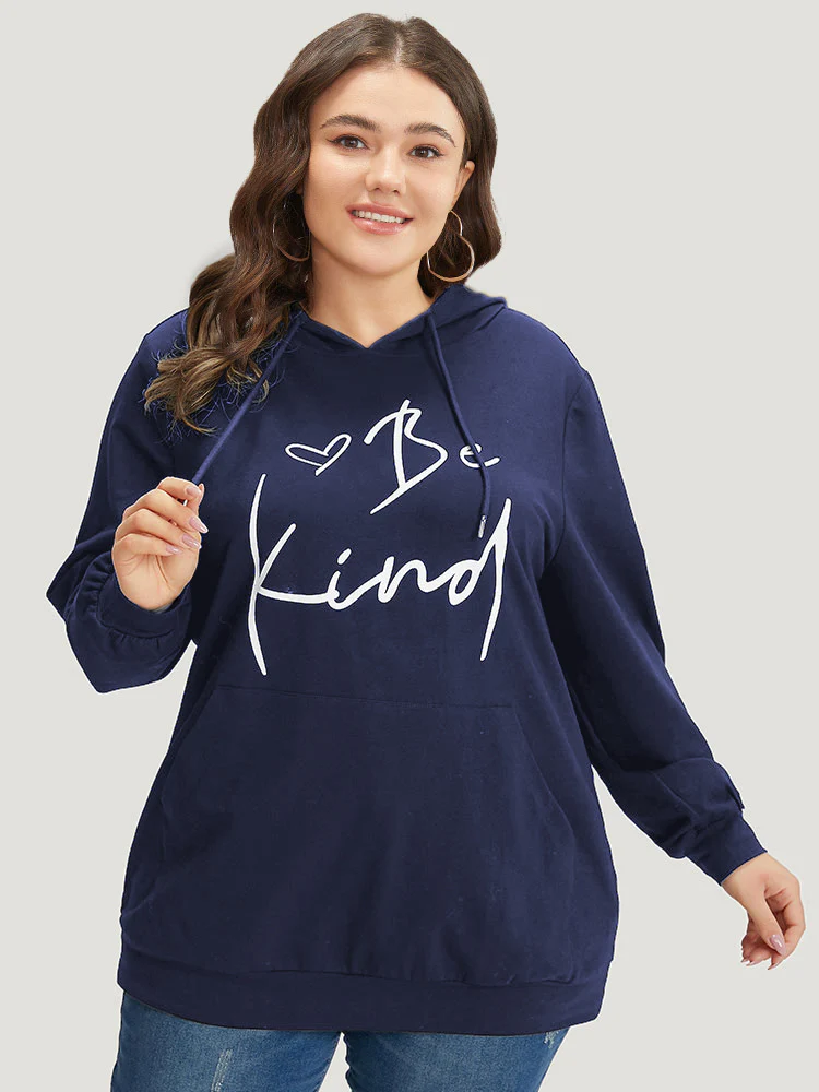 Letter Print Pocket Drawstring Hooded Sweatshirt - Image 19