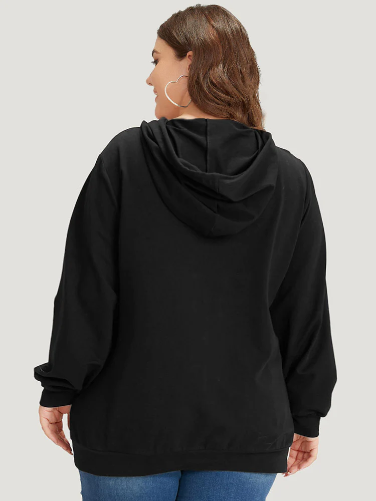 Letter Print Pocket Drawstring Hooded Sweatshirt - Image 2