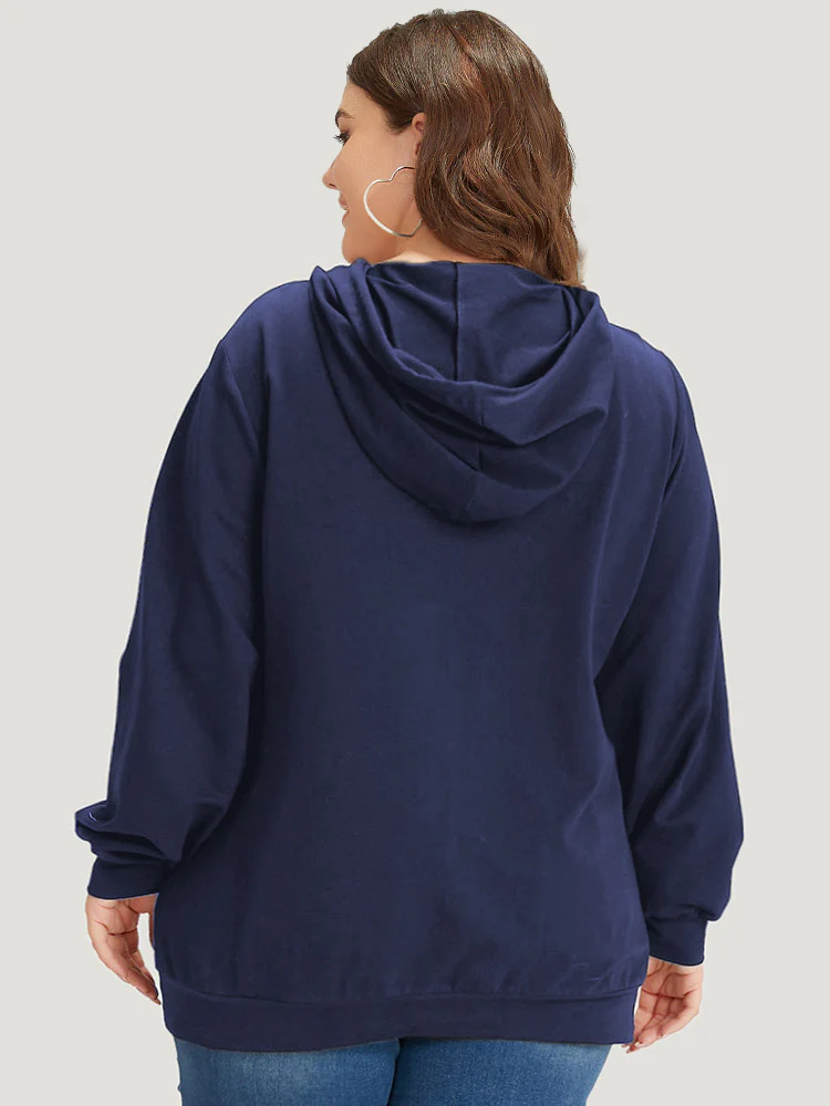 Letter Print Pocket Drawstring Hooded Sweatshirt - Image 20