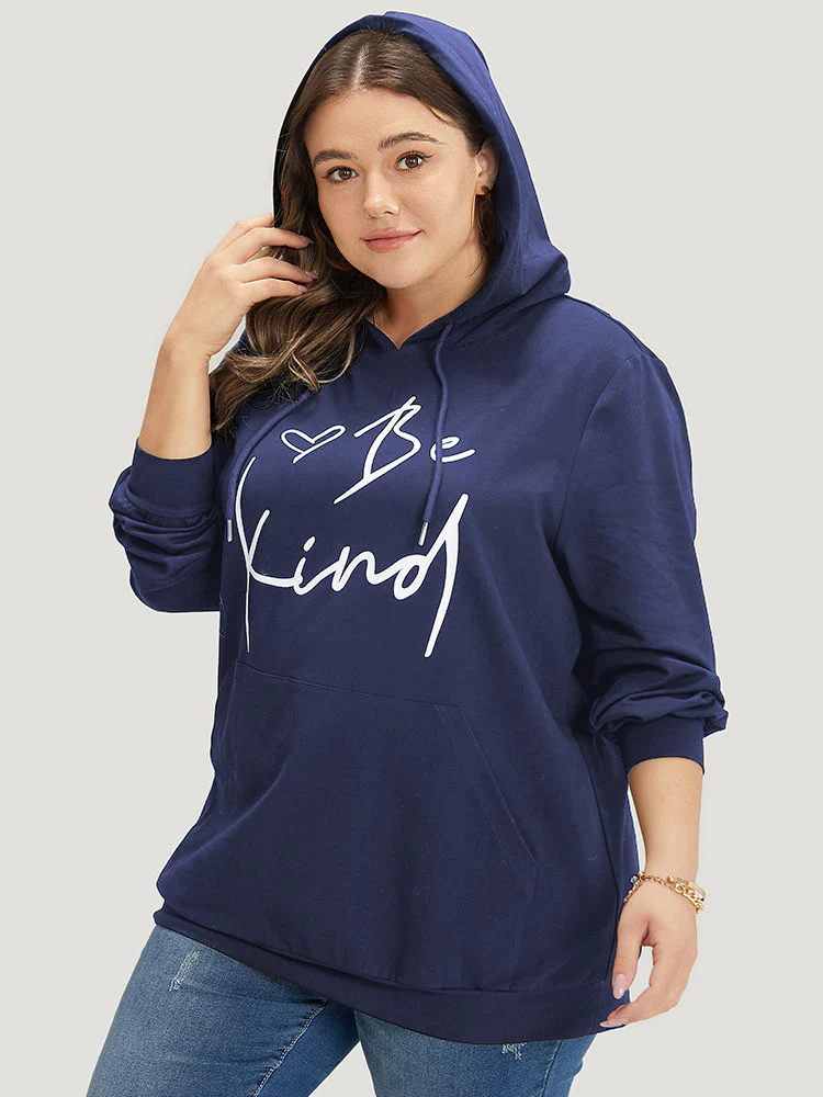 Letter Print Pocket Drawstring Hooded Sweatshirt - Image 21