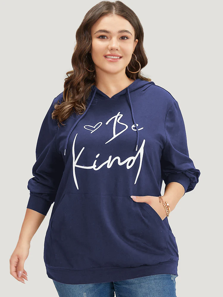 Letter Print Pocket Drawstring Hooded Sweatshirt - Image 22