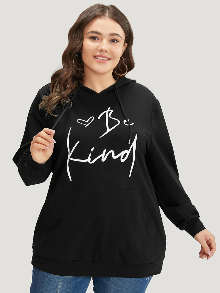 Letter Print Pocket Drawstring Hooded Sweatshirt - Image 4