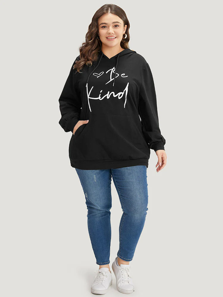 Letter Print Pocket Drawstring Hooded Sweatshirt - Image 5