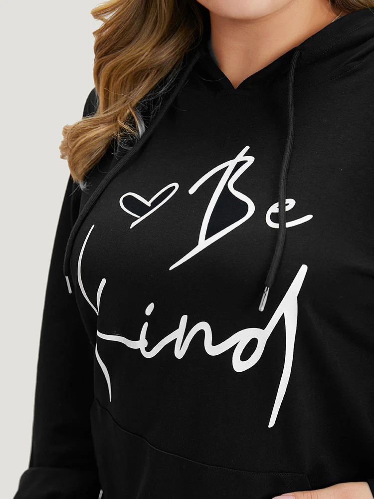 Letter Print Pocket Drawstring Hooded Sweatshirt - Image 6
