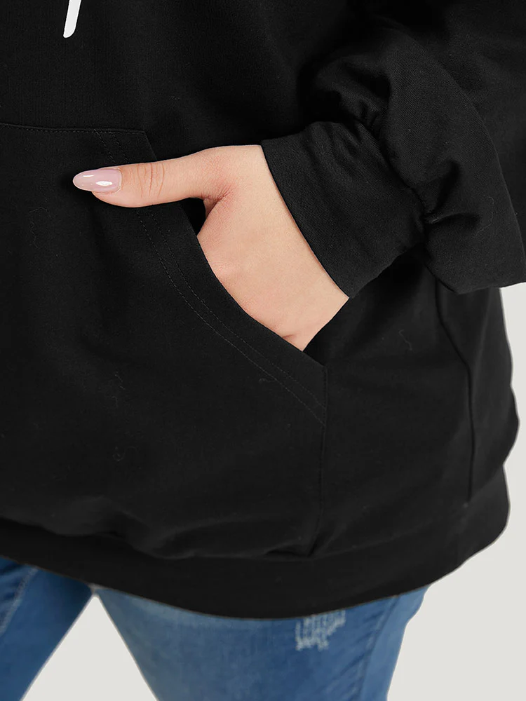 Letter Print Pocket Drawstring Hooded Sweatshirt - Image 7
