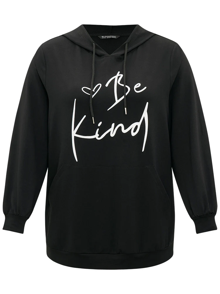 Letter Print Pocket Drawstring Hooded Sweatshirt - Image 8