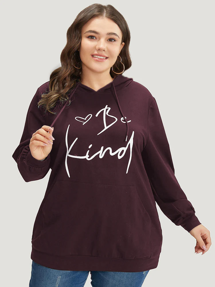Letter Print Pocket Drawstring Hooded Sweatshirt - Image 9