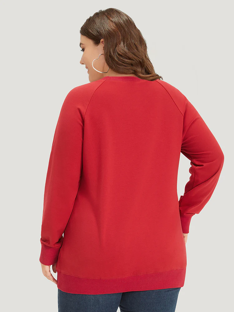 Letter Print Round Neck Raglan Sleeve Sweatshirt - Image 2