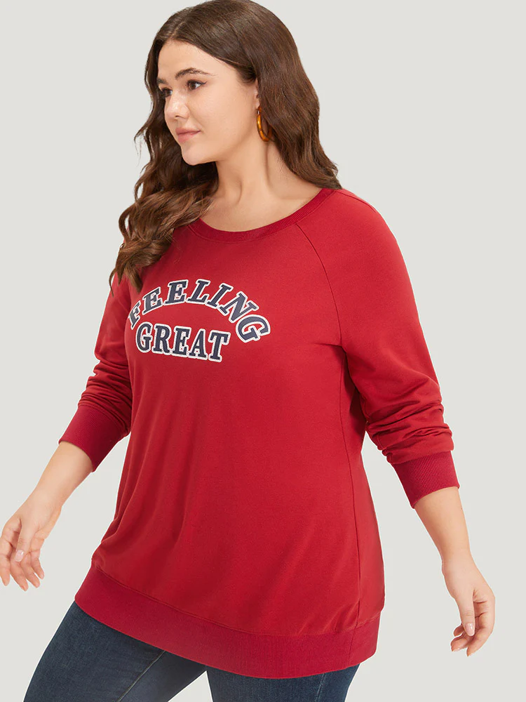 Letter Print Round Neck Raglan Sleeve Sweatshirt - Image 3