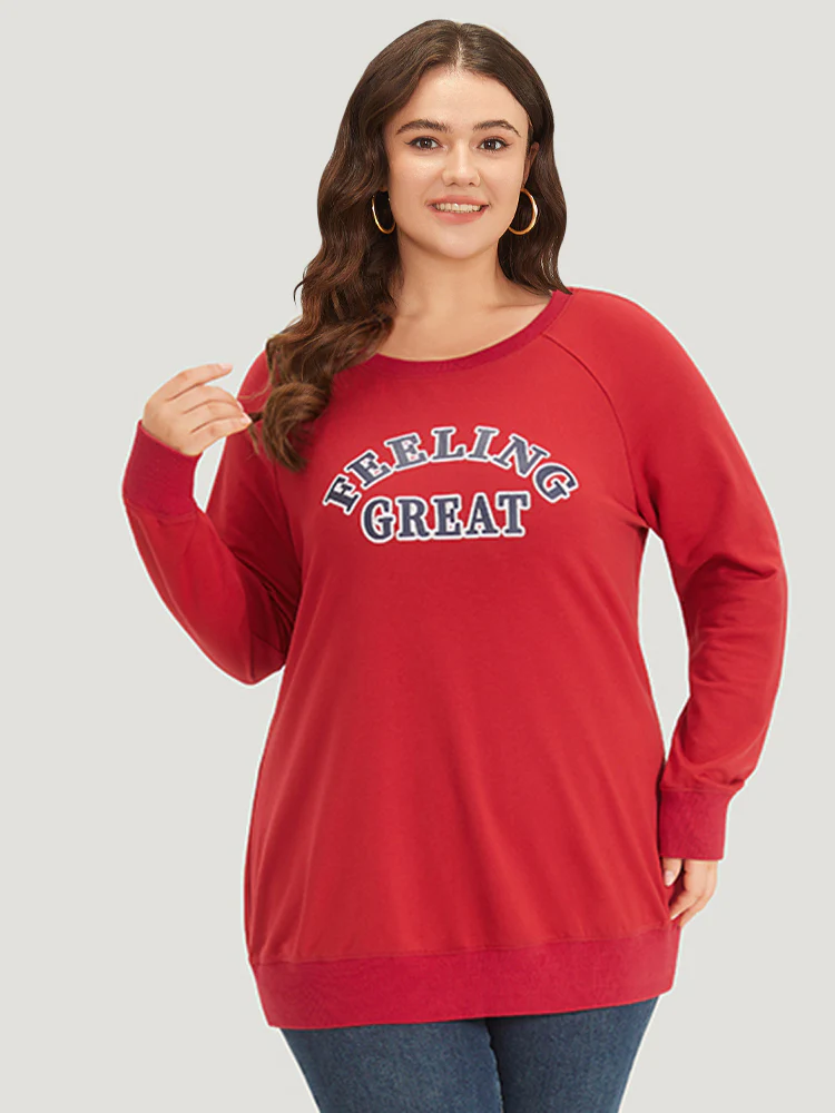 Letter Print Round Neck Raglan Sleeve Sweatshirt - Image 4