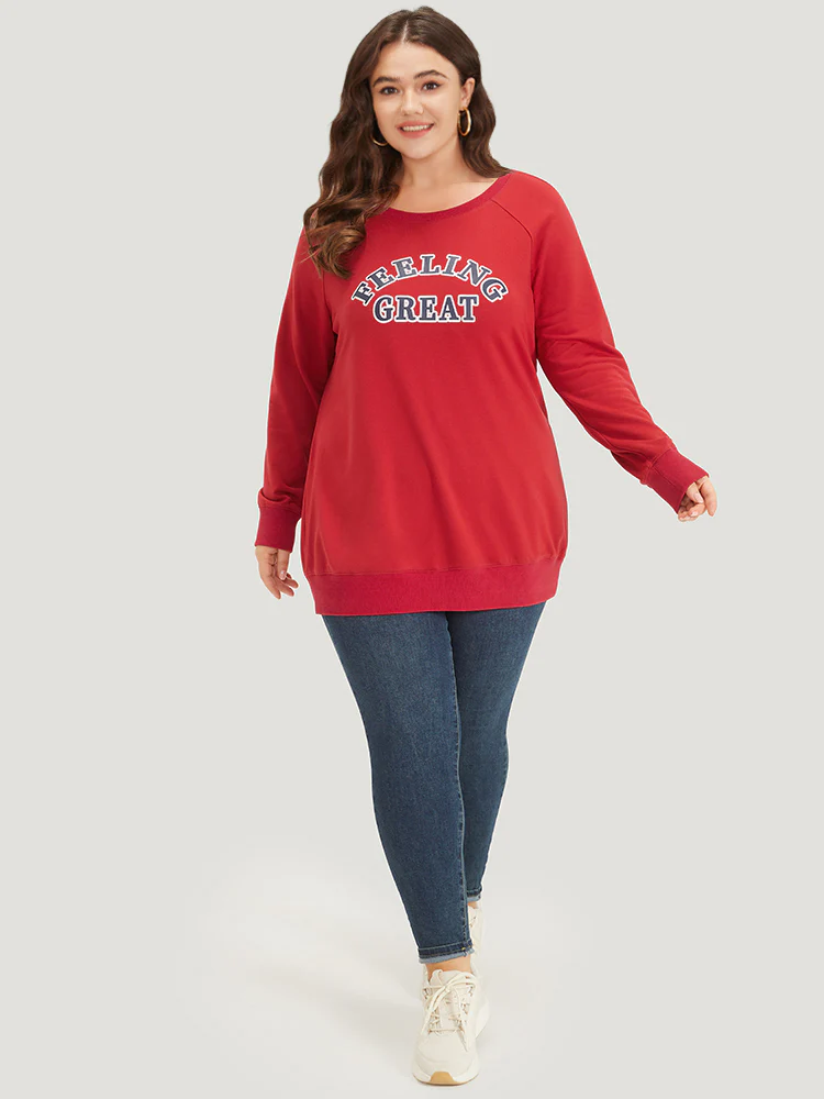 Letter Print Round Neck Raglan Sleeve Sweatshirt - Image 5