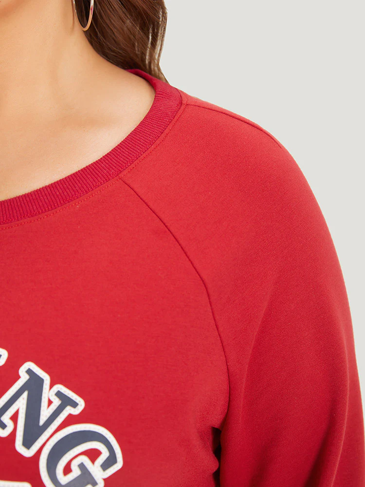 Letter Print Round Neck Raglan Sleeve Sweatshirt - Image 6