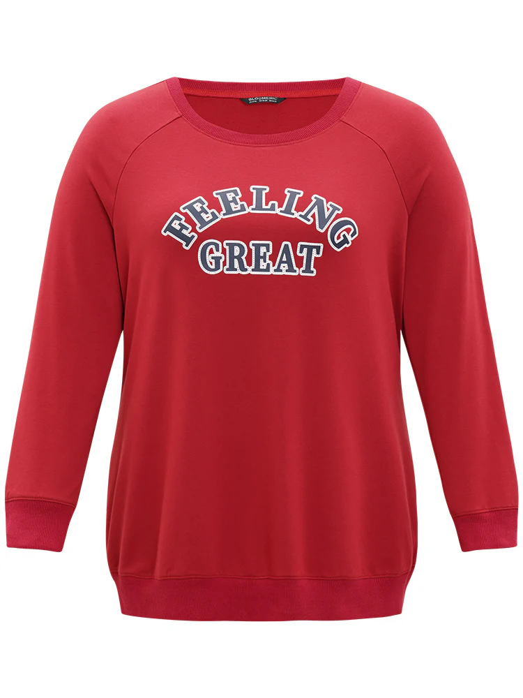 Letter Print Round Neck Raglan Sleeve Sweatshirt - Image 8