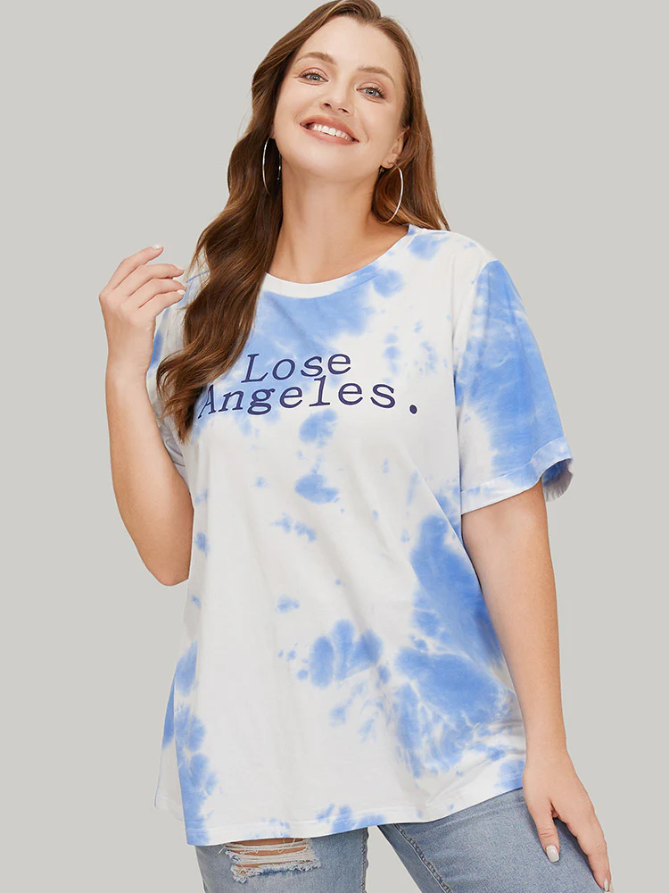 Letter Print Short Sleeve Tie Dye T-shirt - Image 2