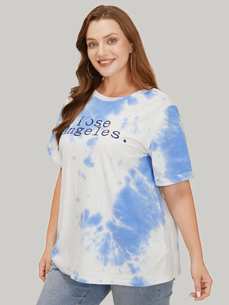 Letter Print Short Sleeve Tie Dye T-shirt - Image 3