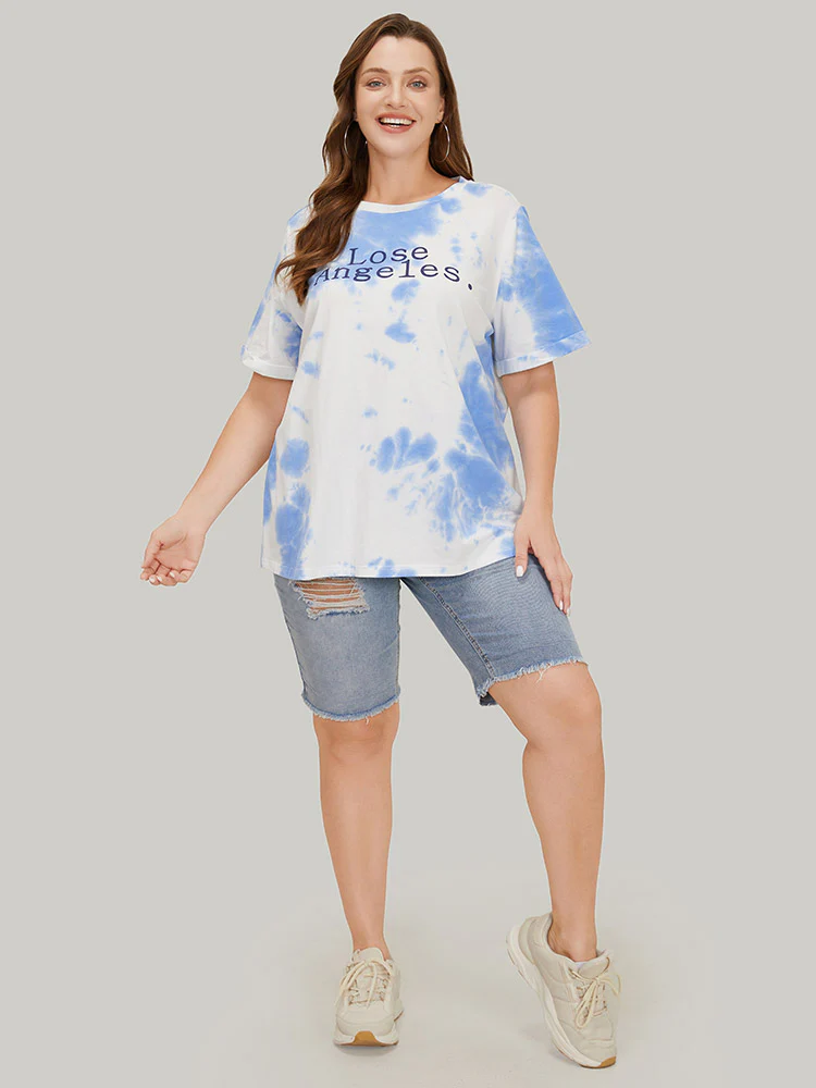 Letter Print Short Sleeve Tie Dye T-shirt - Image 4
