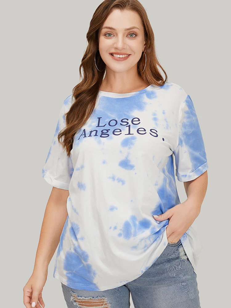 Letter Print Short Sleeve Tie Dye T-shirt - Image 5