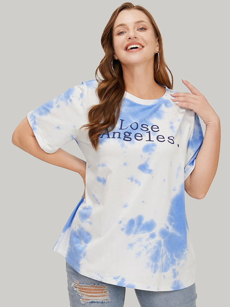 Letter Print Short Sleeve Tie Dye T-shirt - Image 6