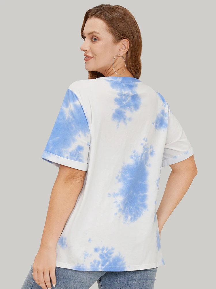 Letter Print Short Sleeve Tie Dye T-shirt - Image 7