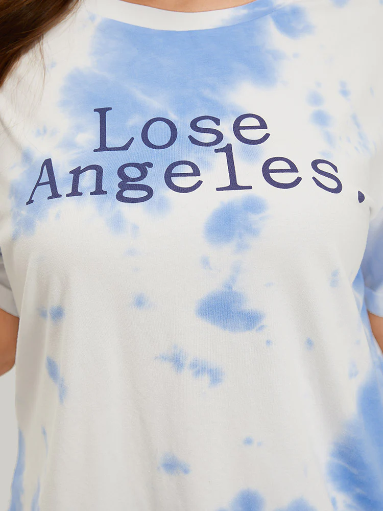 Letter Print Short Sleeve Tie Dye T-shirt - Image 8