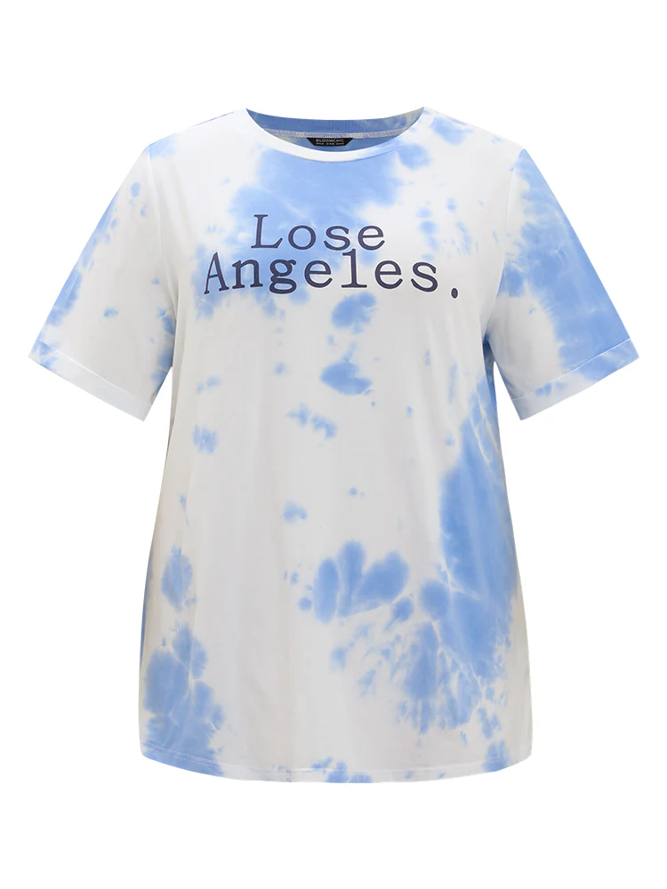 Letter Print Short Sleeve Tie Dye T-shirt - Image 9