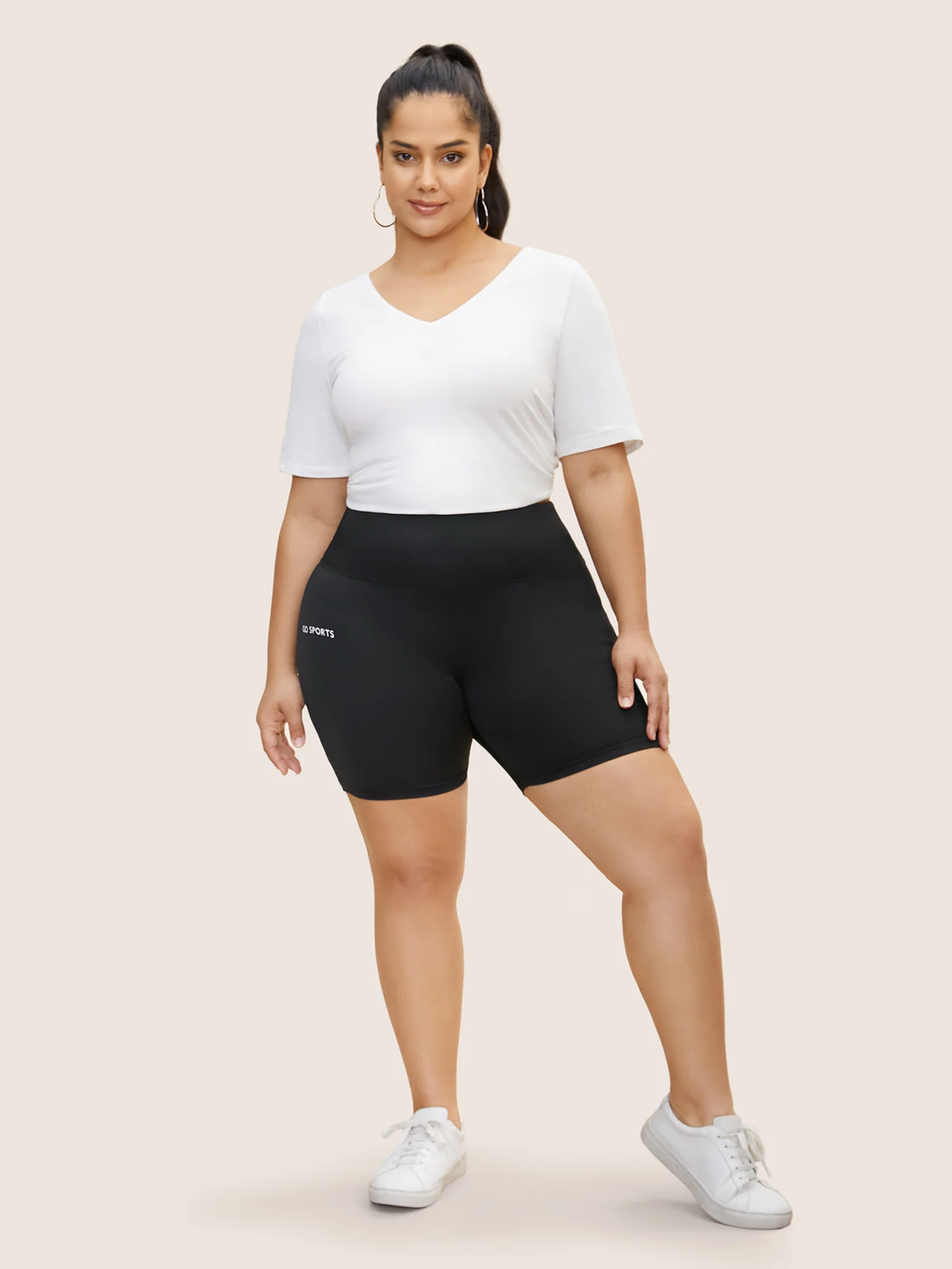 Letter Print Wideband Waist High Rise Pants - Image 4