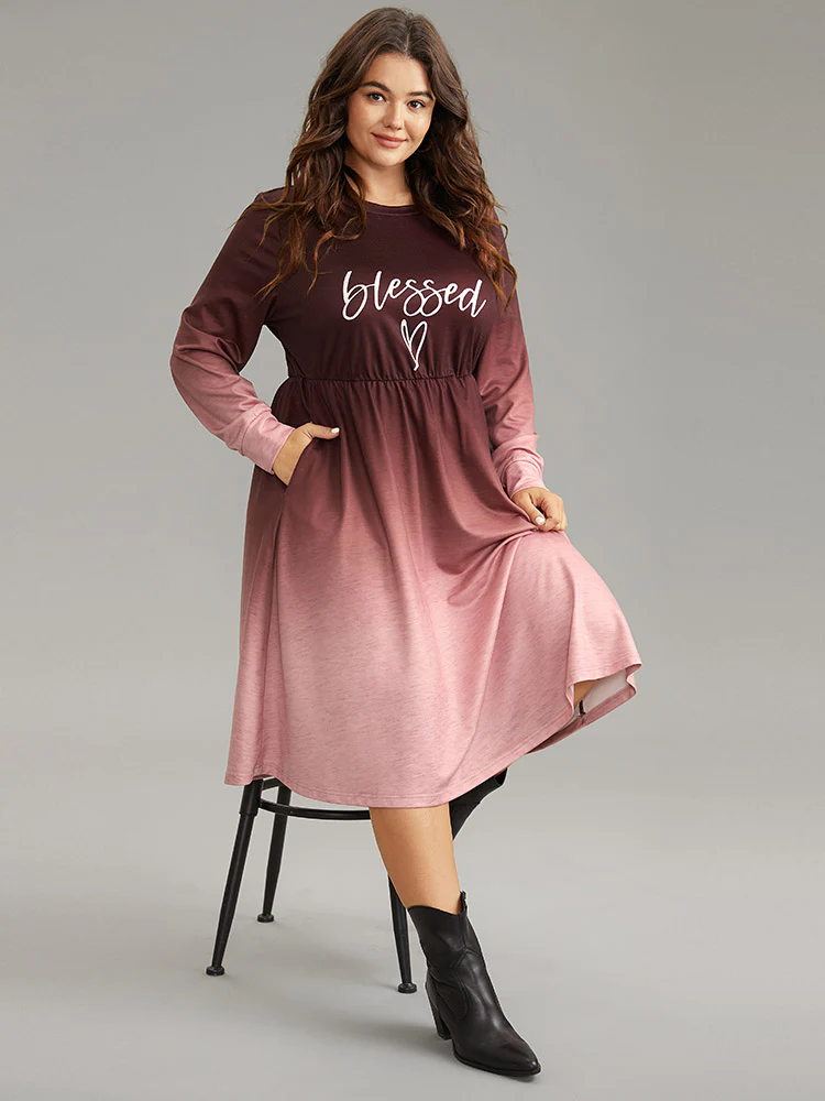 Letter Tie Dye Gathered Elastic Waist Dress - Image 2