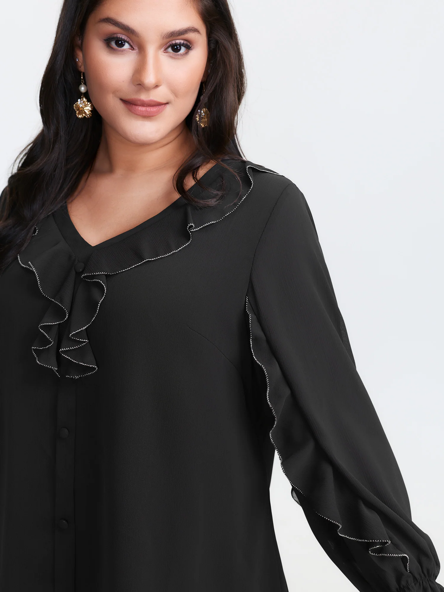 Lettuce Edge Color Contrast Blouse - Image 2