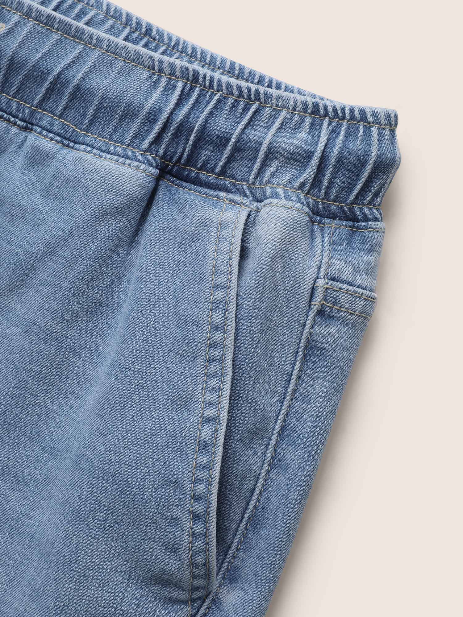 Light Wash Elastic Waist Drawstring Denim Shorts - Image 5