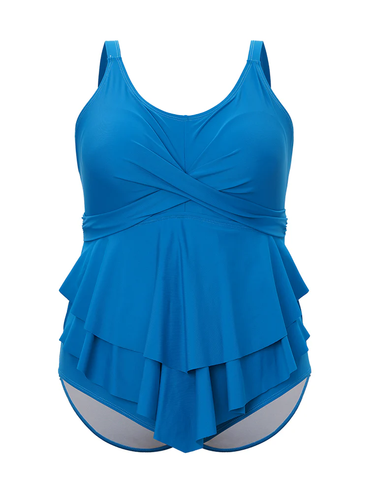 Lightly Lined Bow Asymmetrical Ruffle One Piece Swimsuit - Image 11