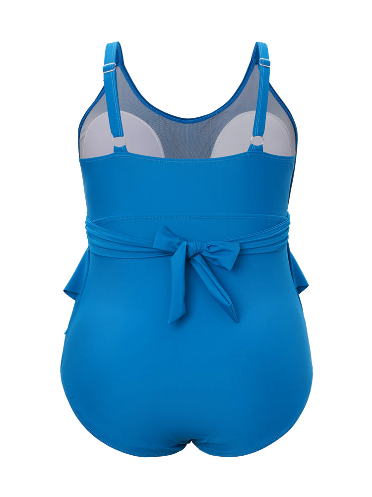 Lightly Lined Bow Asymmetrical Ruffle One Piece Swimsuit - Image 12