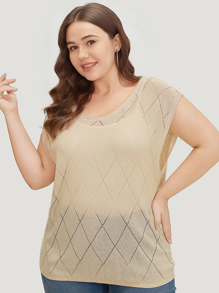 Lightweight Argyle Eyelet Batwing Sleeve Pullover