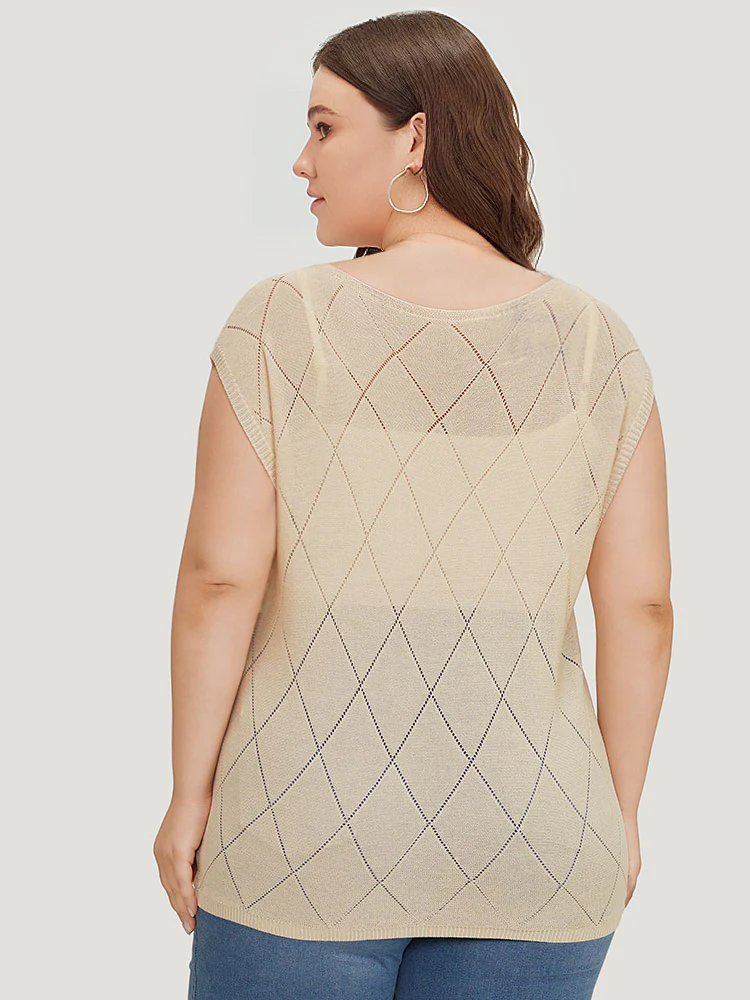 Lightweight Argyle Eyelet Batwing Sleeve Pullover - Image 2