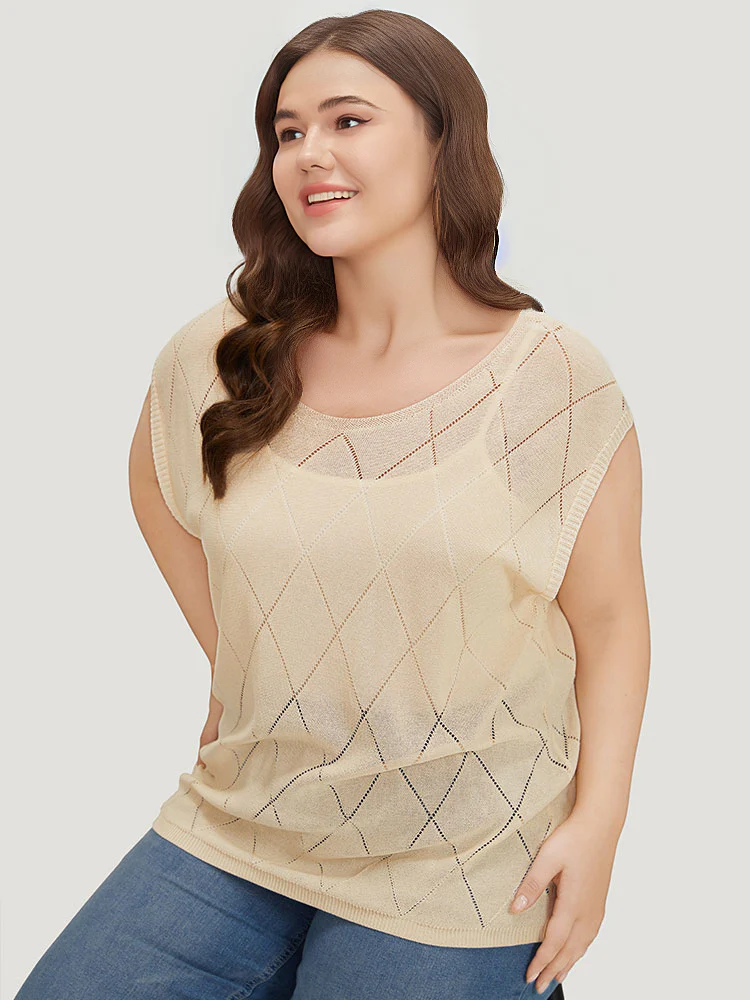 Lightweight Argyle Eyelet Batwing Sleeve Pullover - Image 4