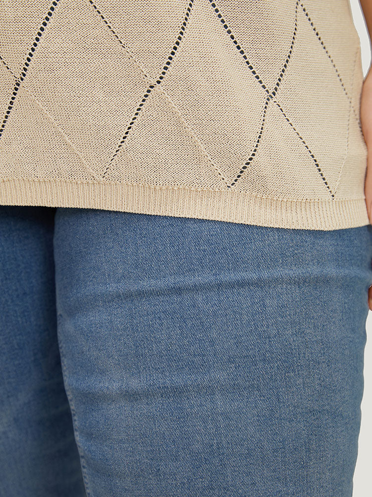 Lightweight Argyle Eyelet Batwing Sleeve Pullover - Image 7