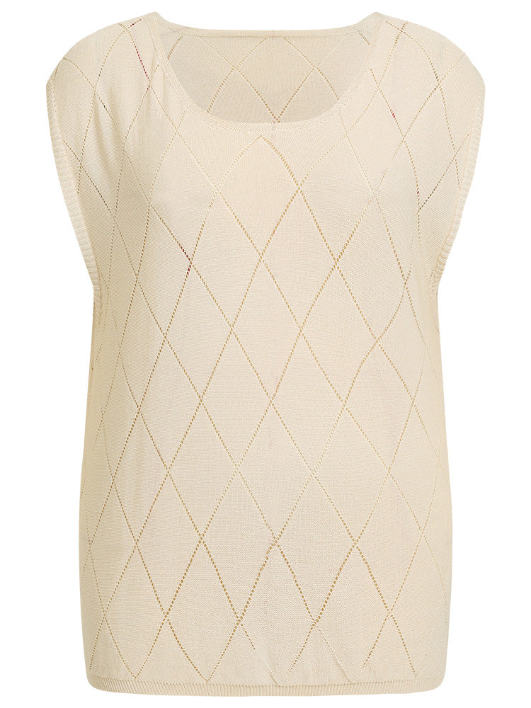 Lightweight Argyle Eyelet Batwing Sleeve Pullover - Image 8