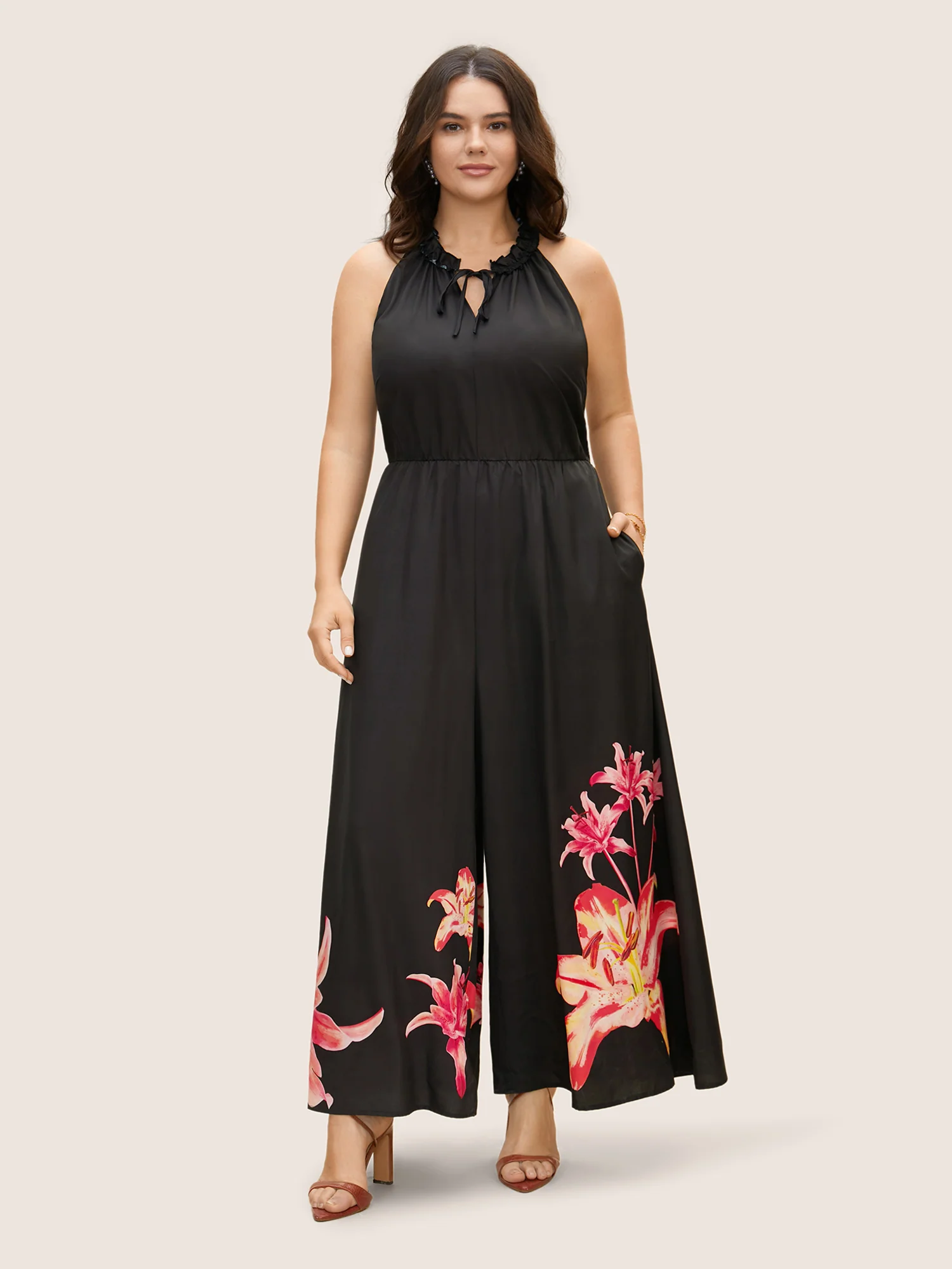 Lily Print Frill Trim Tie Knot Jumpsuit - Image 3