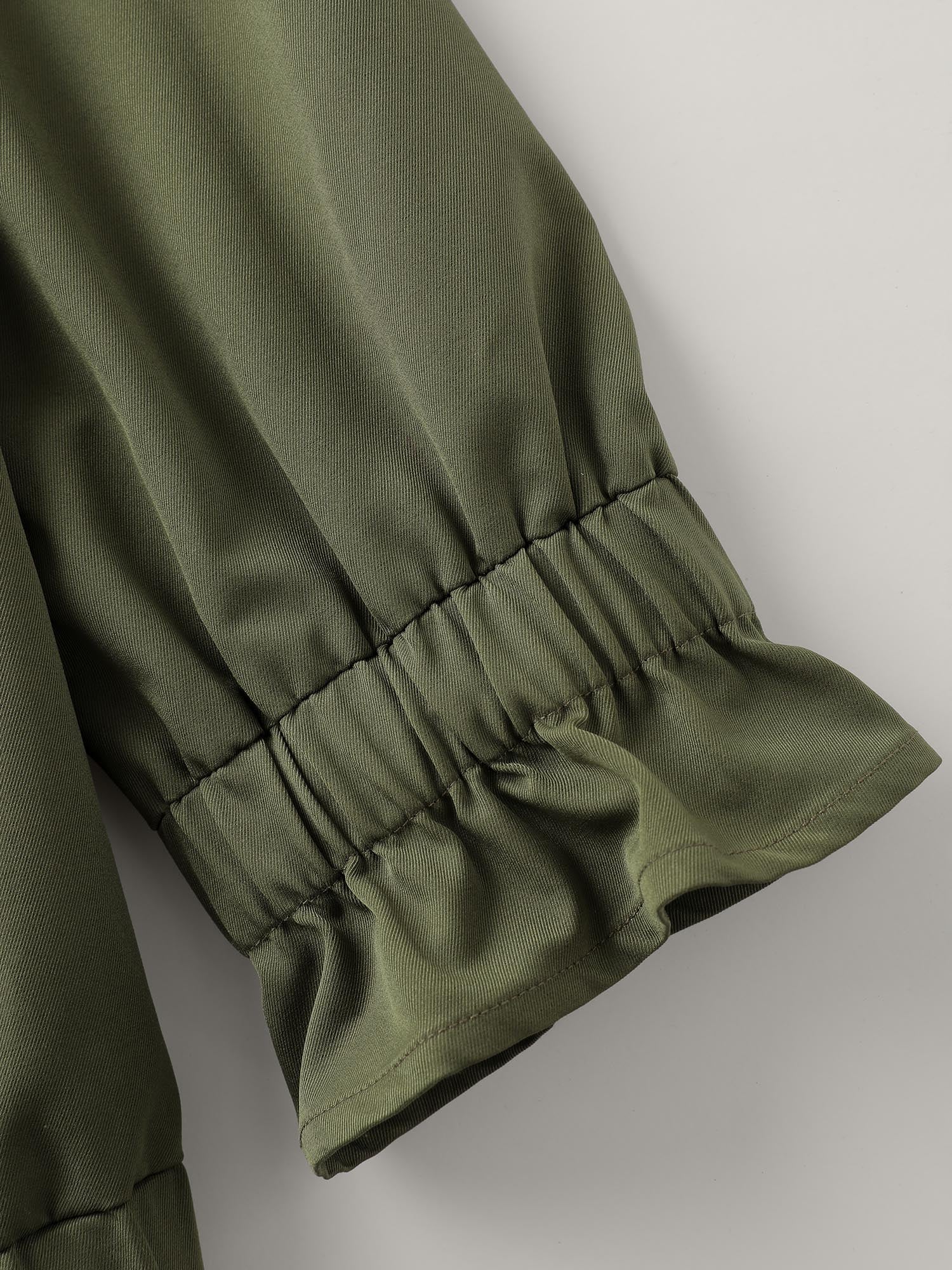 Lined Pockets Shirred Cuffs Zipper Jacket - Image 7
