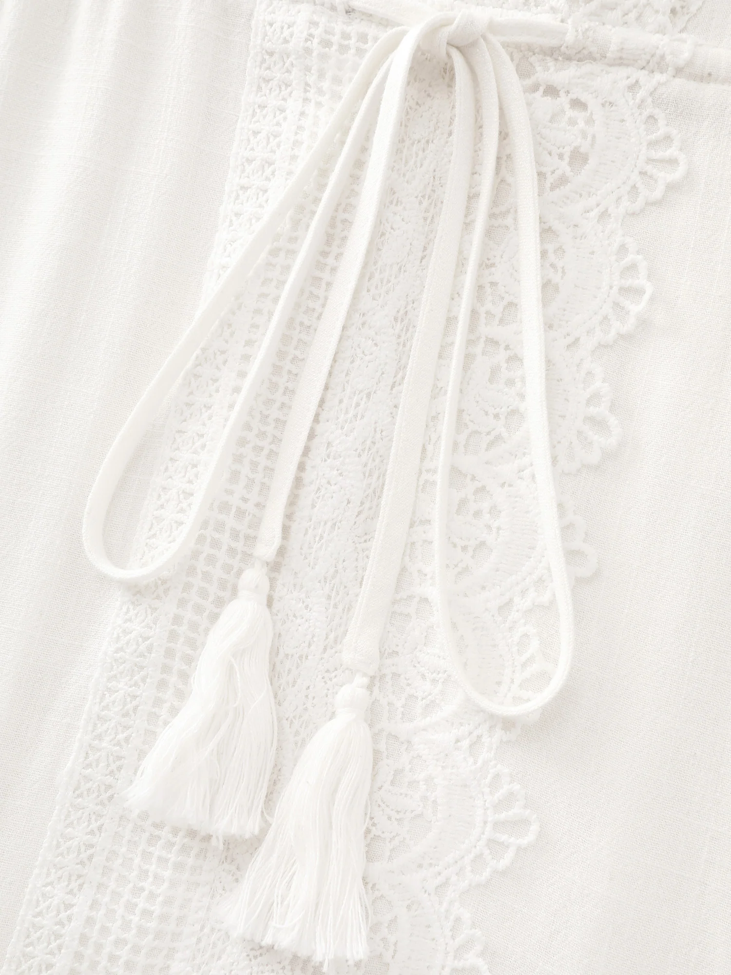 Linen Blend Lace Trim Tassel Detail Midi Dress - Image 7