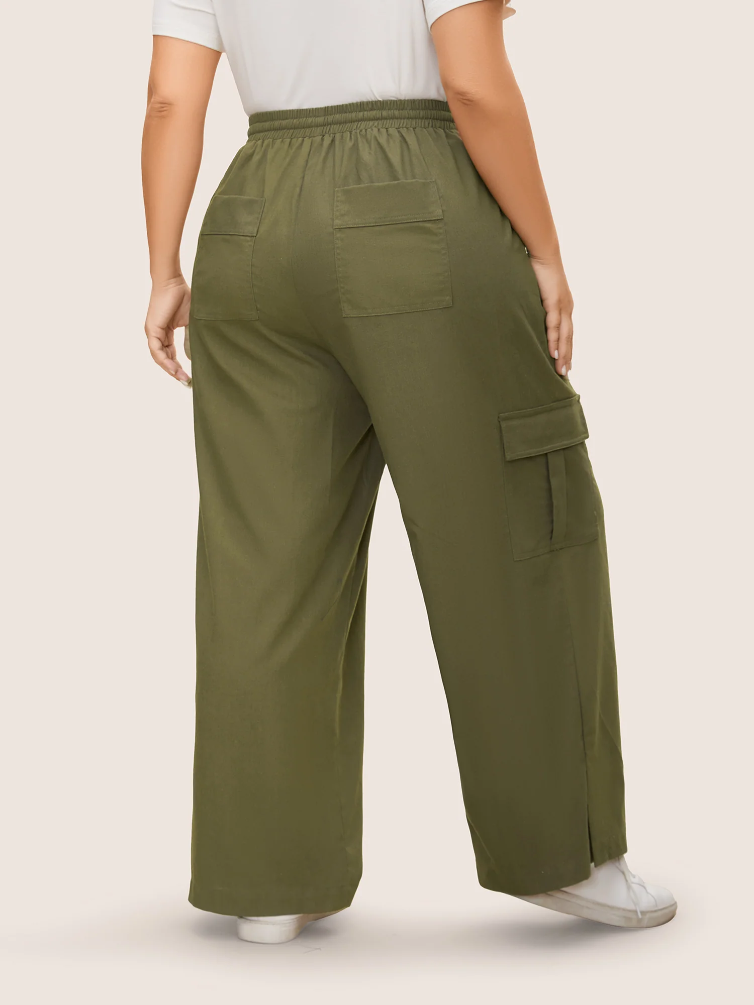 Linen Blend Wide Leg Cargo Pants - Image 2