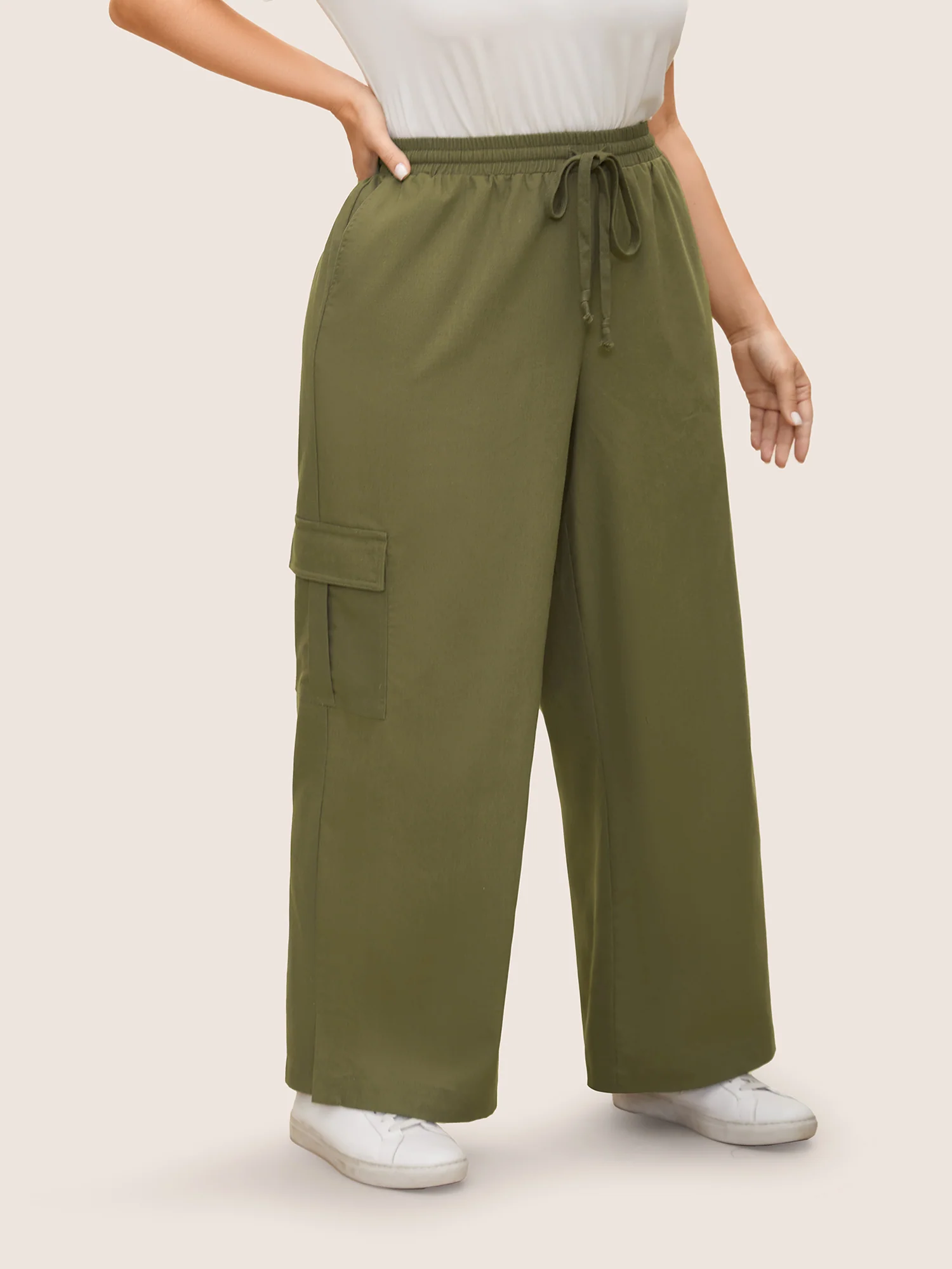 Linen Blend Wide Leg Cargo Pants - Image 3