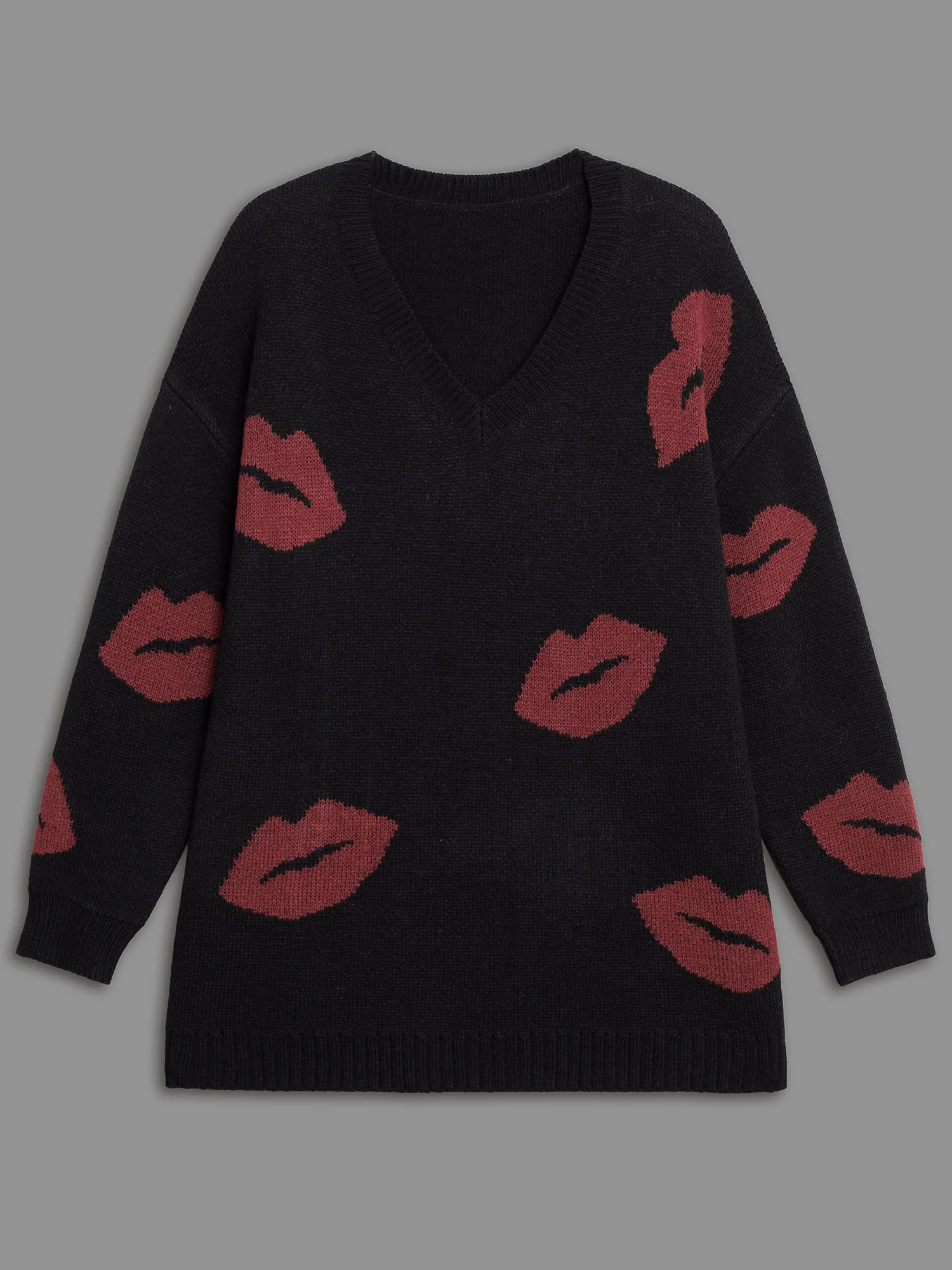 Lip Print Contrast Knit Pullover - Image 8