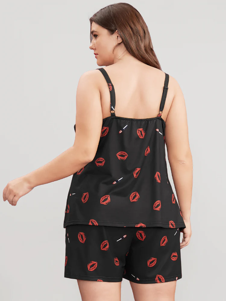 Sweet Lips Print Cami Pajama Top - Image 2