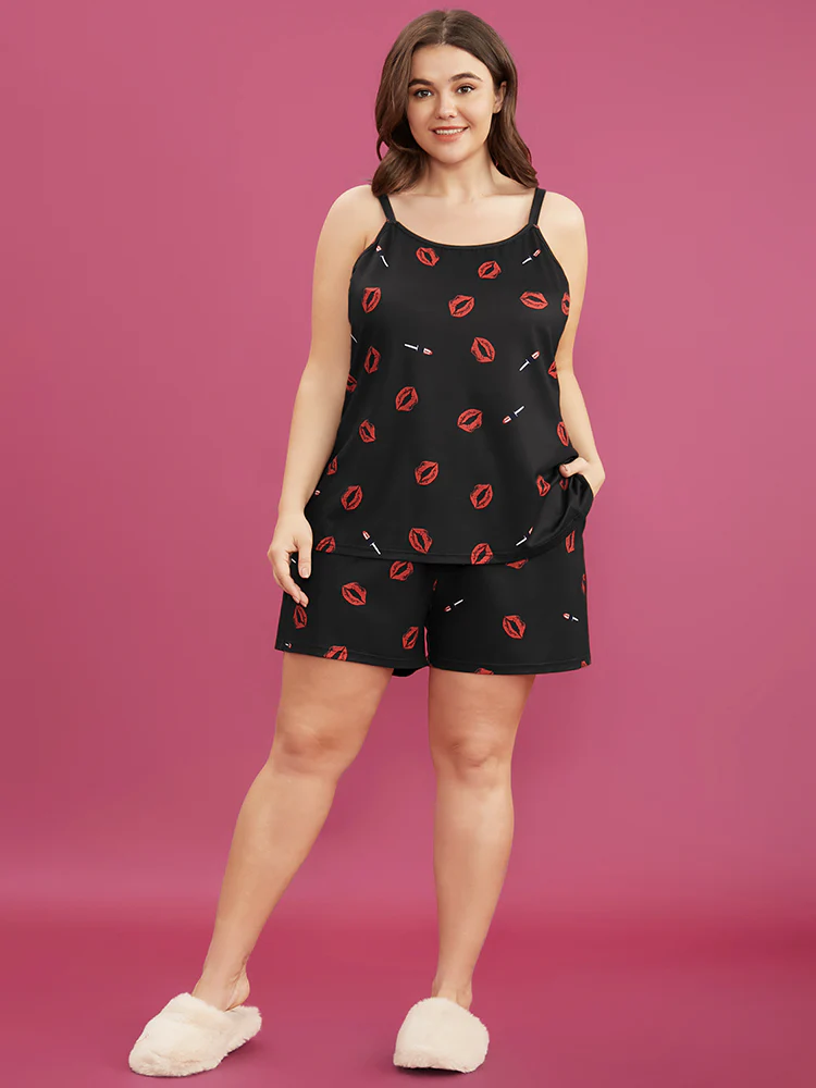 Sweet Lips Print Cami Pajama Top - Image 3